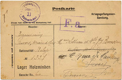 Carte envoyée par un prêtre belge prisonnier à Holzminden